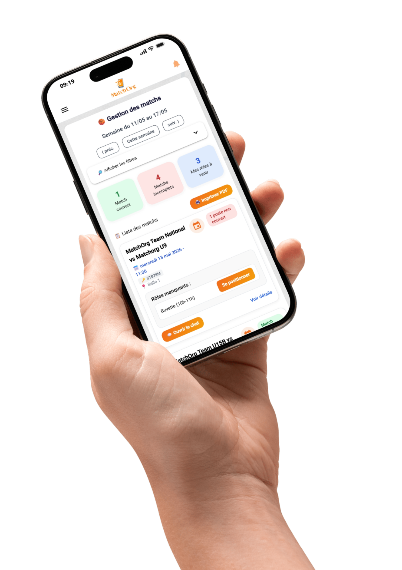 Application mobile MatchOrg dédiée à la prospection de partenaires sportifs.